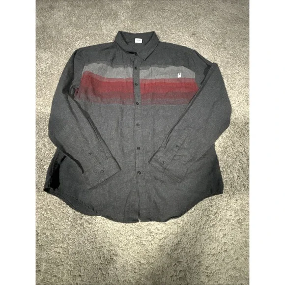 DC Apparel Button Down Long Sleeve Men's Shirt 2XL Gray Red - Picture 14 of 14
